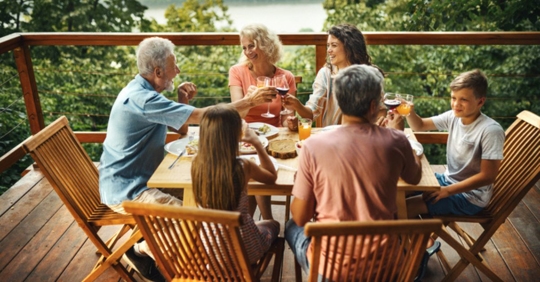 family on outdoor patio
